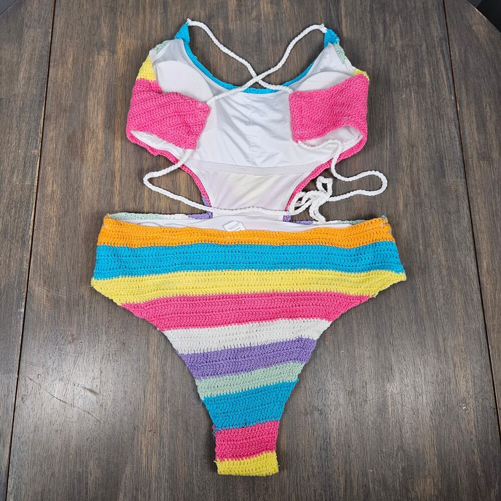 Bar III Womens XL Crochet Monokini Cut Out One‎ Piece Boho Swim Multicolor - Picture 2 of 6